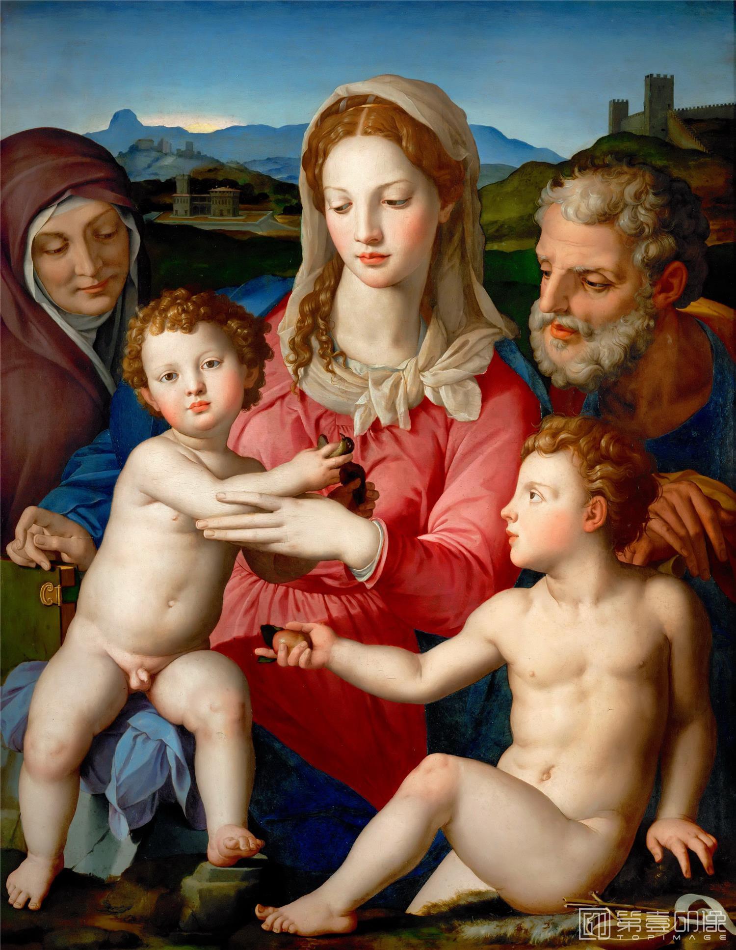 油画-卢浮宫-Agnolo Bronzino (1503-1572)Holy Family with Saints Anne and John the Baptist-0064